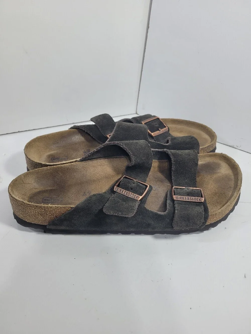 Birkenstock Arizona Suede Soft Footbed Black Gray EU 42 US Men 9 Women 11 Narrow